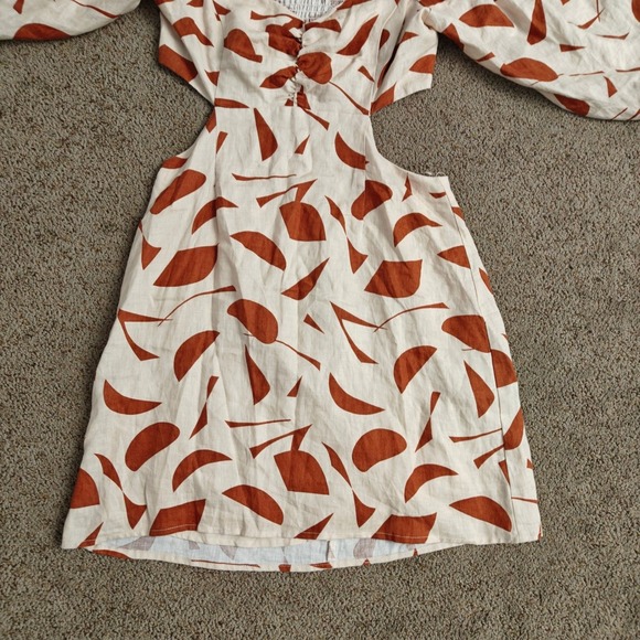 ASTR THE LABEL Cut Out Linen Blend Mini Dress Abstract Print Puff Sleeve L - Picture 9 of 12